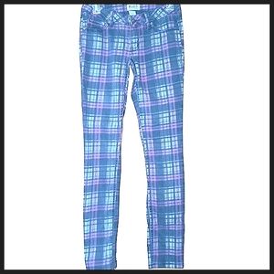 Mudd Pink & Gray Grunge Plaid Low Rise Skinny Pants Size 3